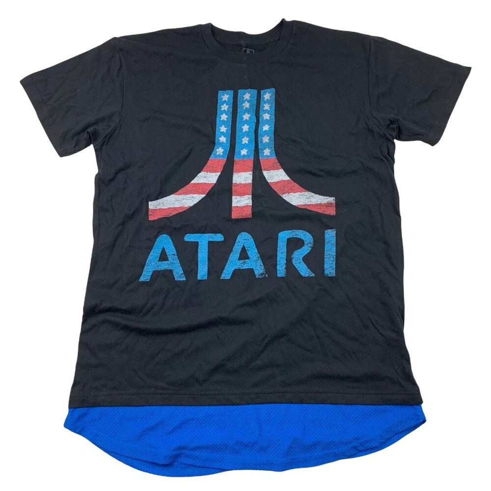 New! Atari Videogame Logo T-Shirt Patriotic American Flag